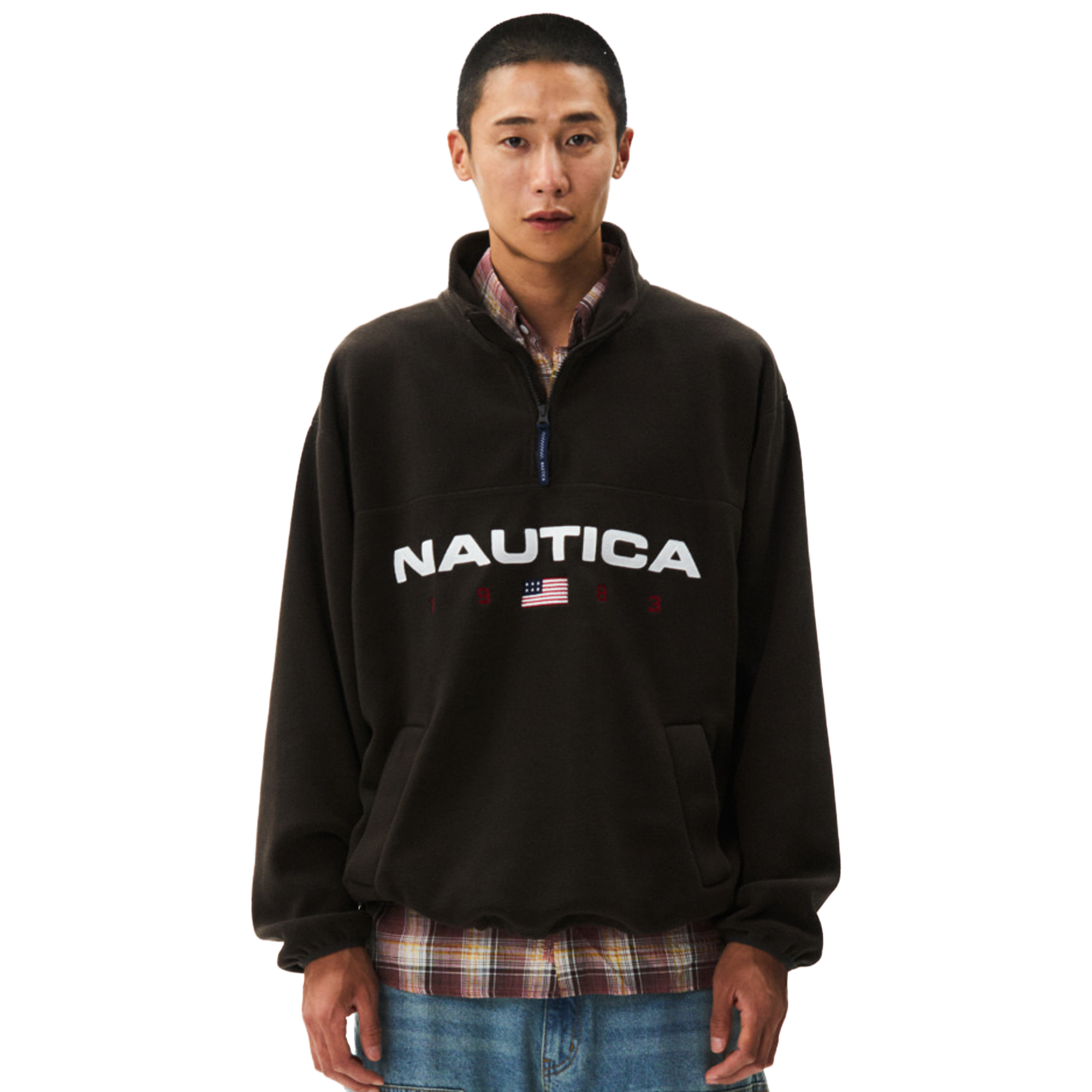 Nautica Korea 83Flag Polar Half Zip Brown