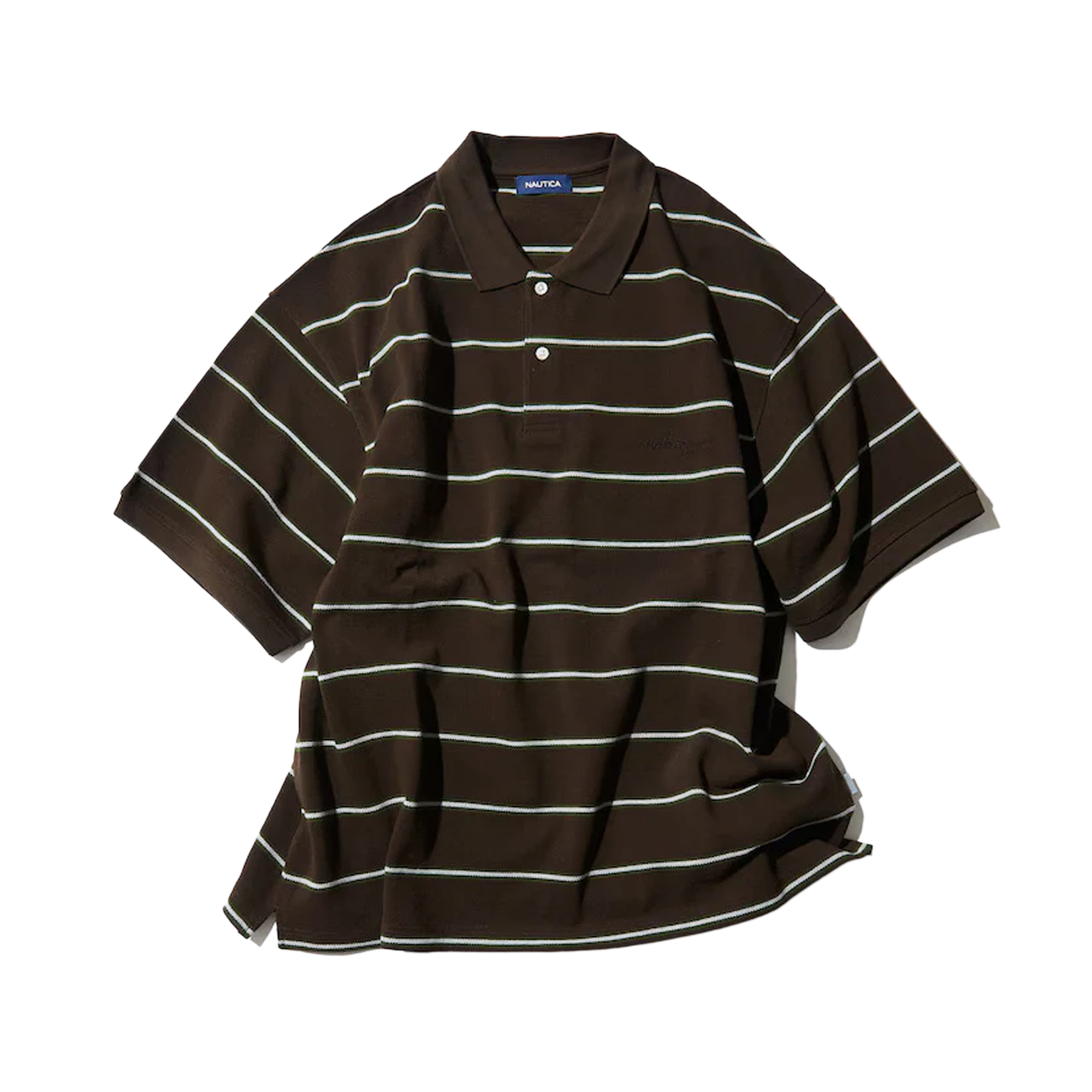 Nautica Japan Short Sleeve Polo Shirt Stripe Brown