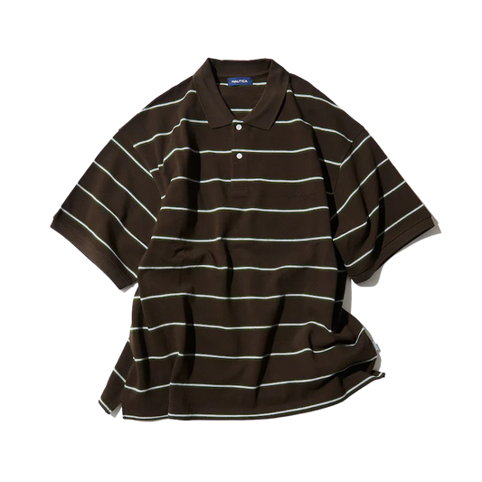 Nautica Japan Short Sleeve Polo Shirt Stripe Brown