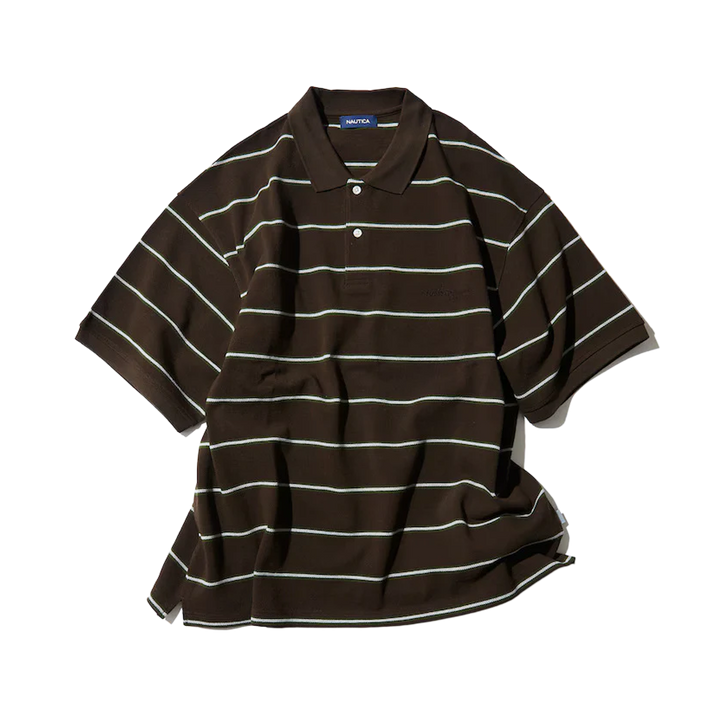 Nautica Japan Short Sleeve Polo Shirt Stripe Brown