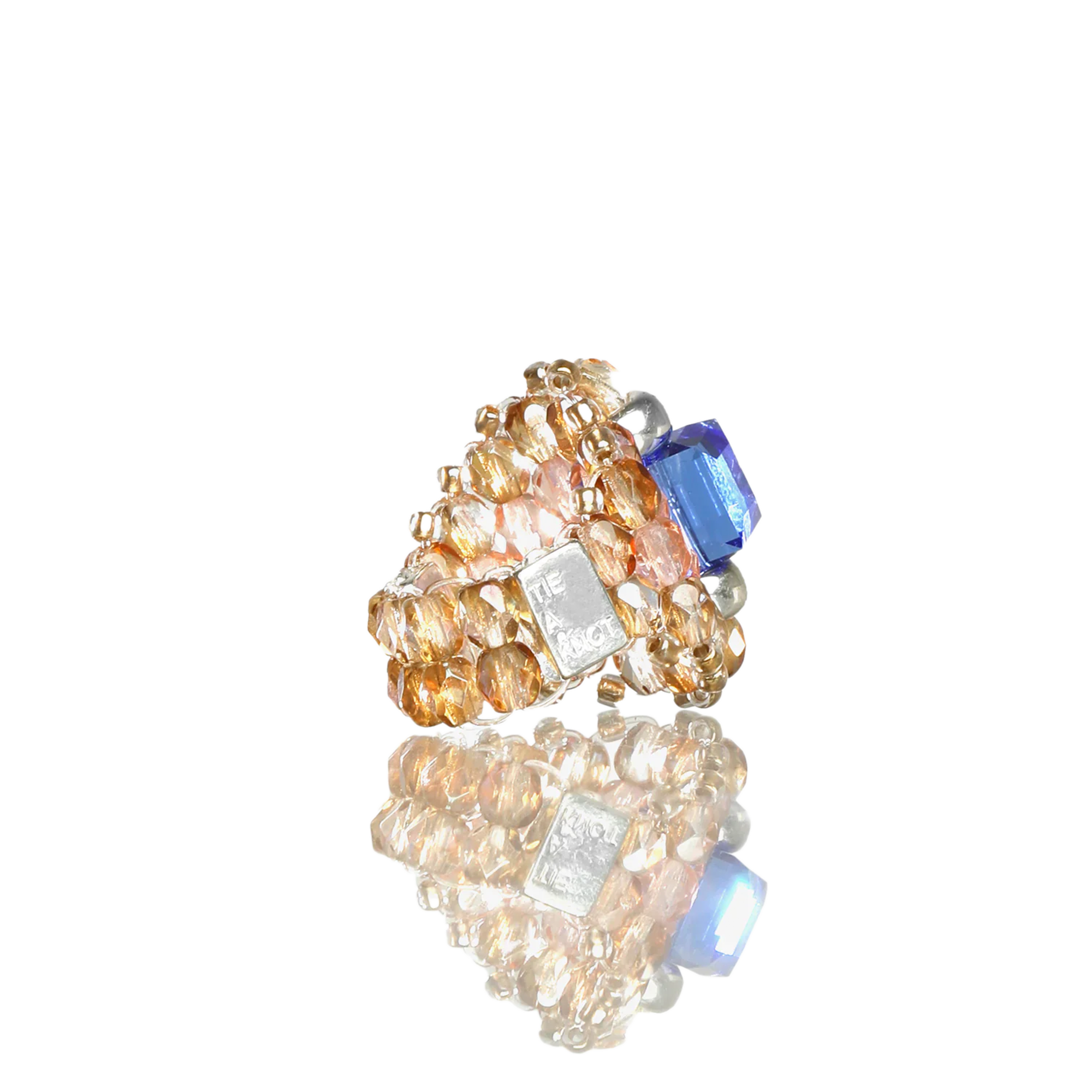 Needles Needles x Tie A Knot Square Crystal Beads Ring Blue/Clear Beige