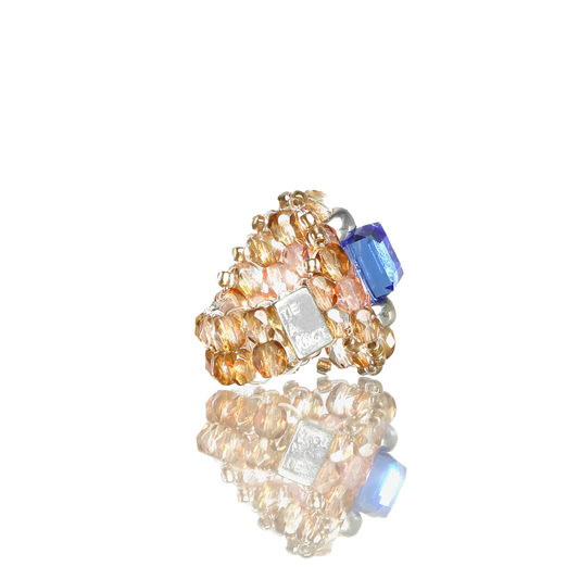 Needles Needles x Tie A Knot Square Crystal Beads Ring Blue/Clear Beige