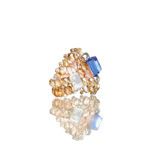 Needles Needles x Tie A Knot Square Crystal Beads Ring Blue/Clear Beige