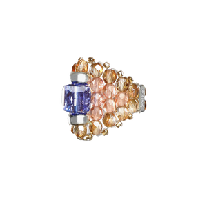 Needles Needles x Tie A Knot Square Crystal Beads Ring Blue/Clear Beige