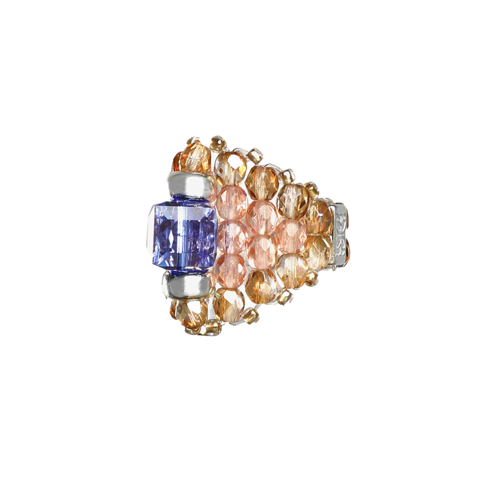 Needles Needles x Tie A Knot Square Crystal Beads Ring Blue/Clear Beige
