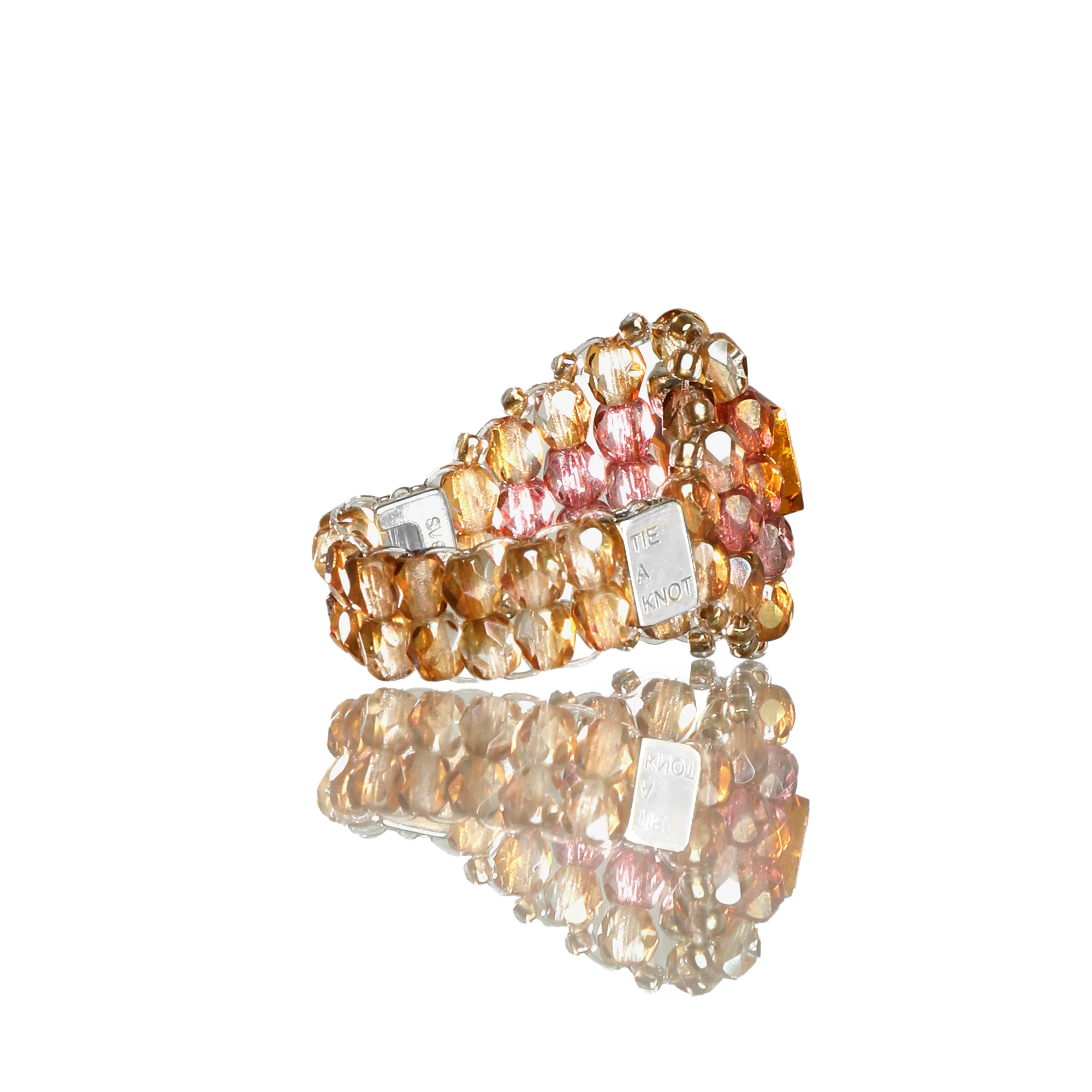 Needles Needles x Tie A Knot Square Crystal Beads Ring J-Brown/Clear Beige
