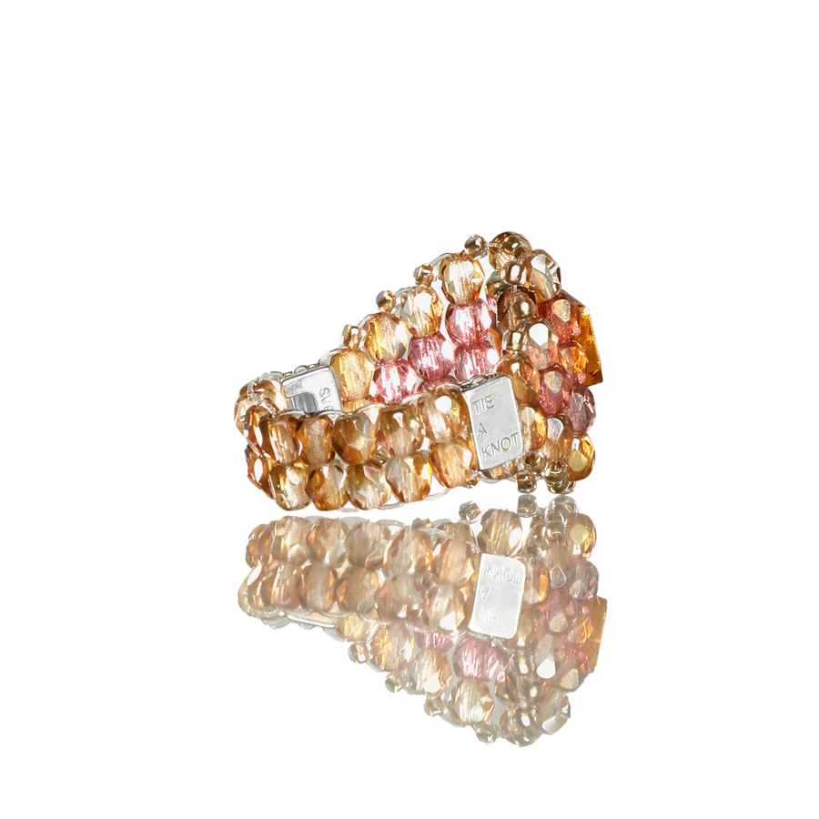 Needles Needles x Tie A Knot Square Crystal Beads Ring J-Brown/Clear Beige