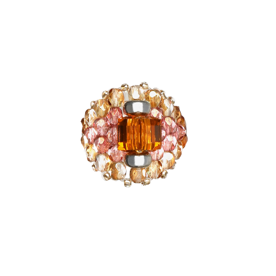 Needles Needles x Tie A Knot Square Crystal Beads Ring J-Brown/Clear Beige