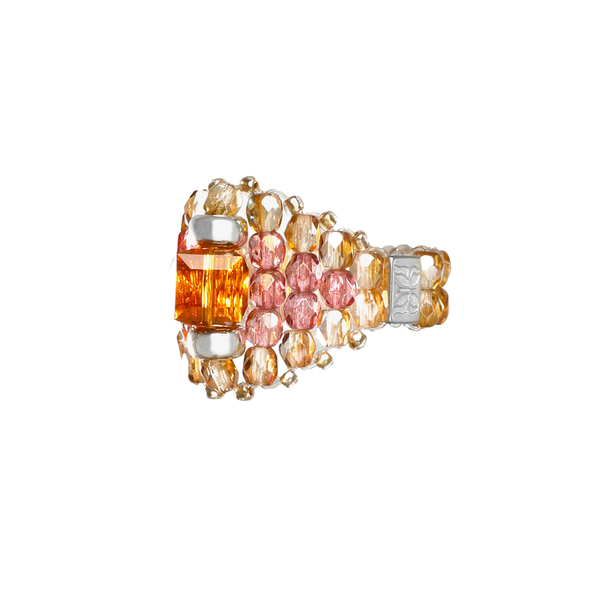 Needles Needles x Tie A Knot Square Crystal Beads Ring J-Brown/Clear Beige