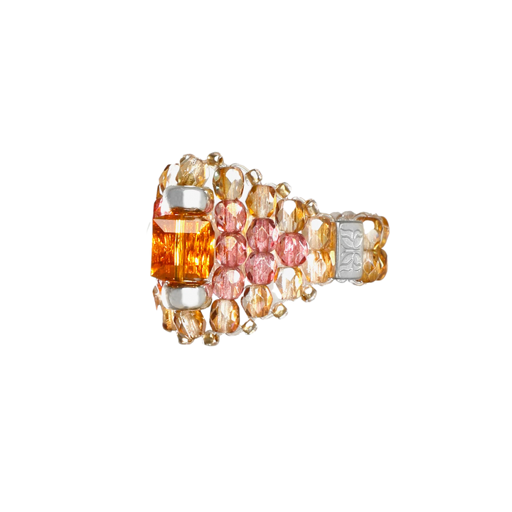 Needles Needles x Tie A Knot Square Crystal Beads Ring J-Brown/Clear Beige