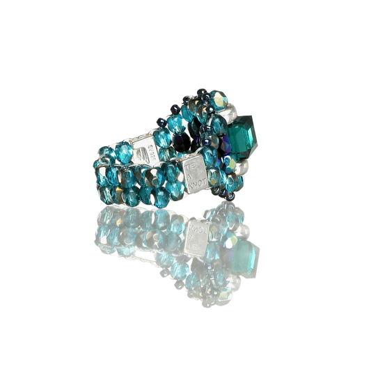 Needles Needles x Tie A Knot Square Crystal Beads Ring K-Green/Blue
