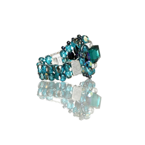 Needles Needles x Tie A Knot Square Crystal Beads Ring K-Green/Blue