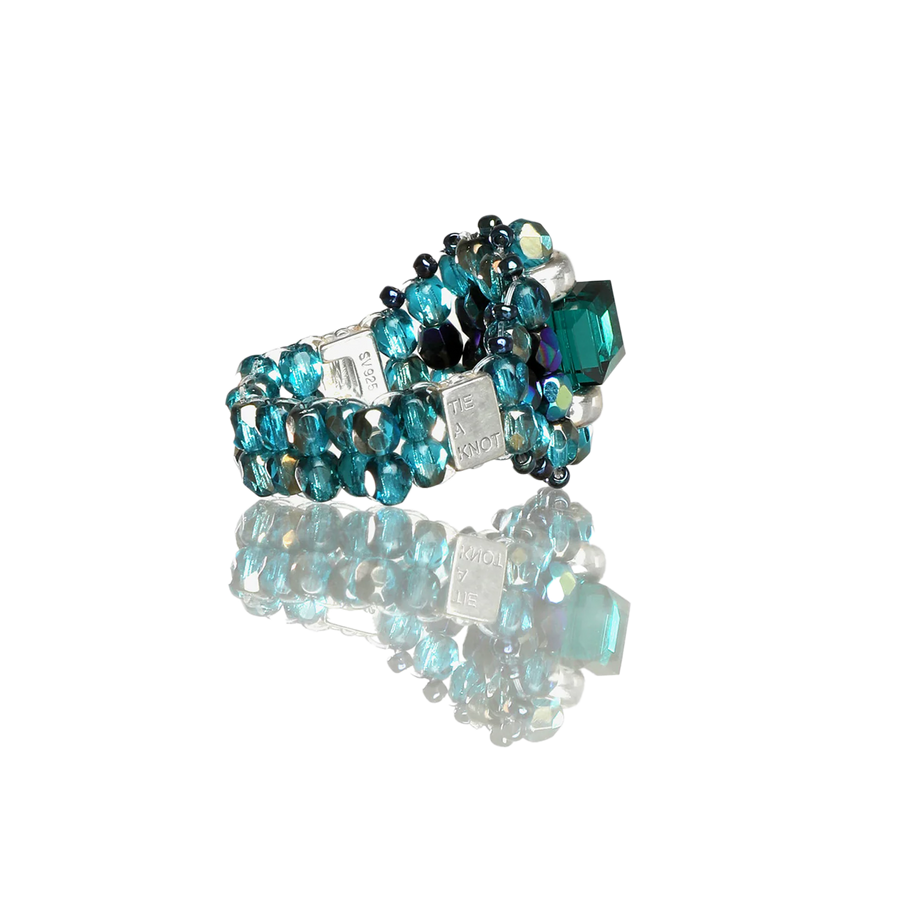 Needles Needles x Tie A Knot Square Crystal Beads Ring K-Green/Blue