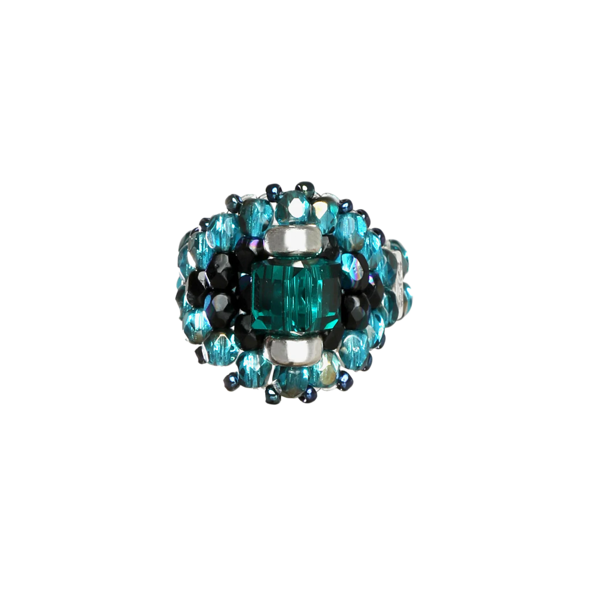 Needles Needles x Tie A Knot Square Crystal Beads Ring K-Green/Blue