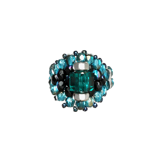 Needles Needles x Tie A Knot Square Crystal Beads Ring K-Green/Blue