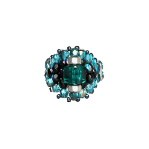 Needles Needles x Tie A Knot Square Crystal Beads Ring K-Green/Blue