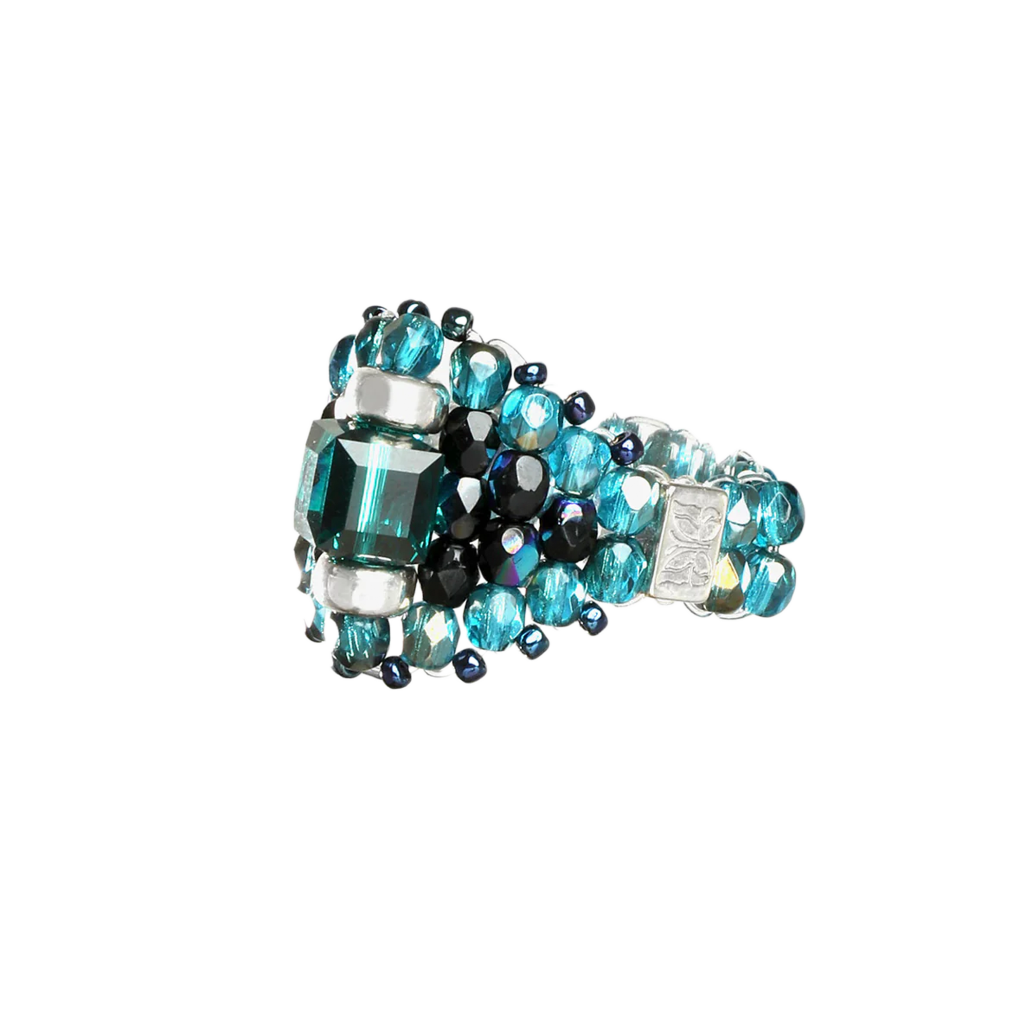 Needles Needles x Tie A Knot Square Crystal Beads Ring K-Green/Blue