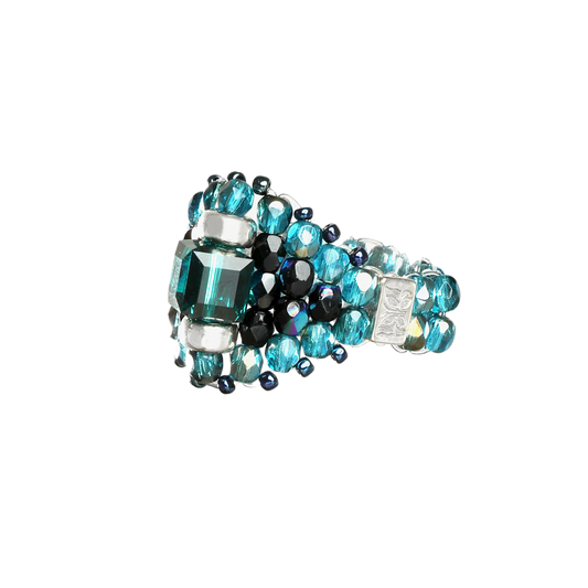 Needles Needles x Tie A Knot Square Crystal Beads Ring K-Green/Blue