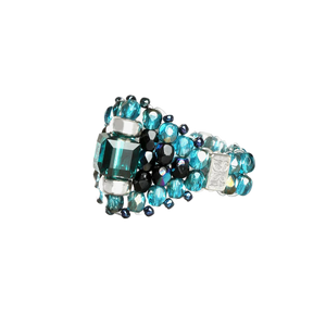 Needles Needles x Tie A Knot Square Crystal Beads Ring K-Green/Blue