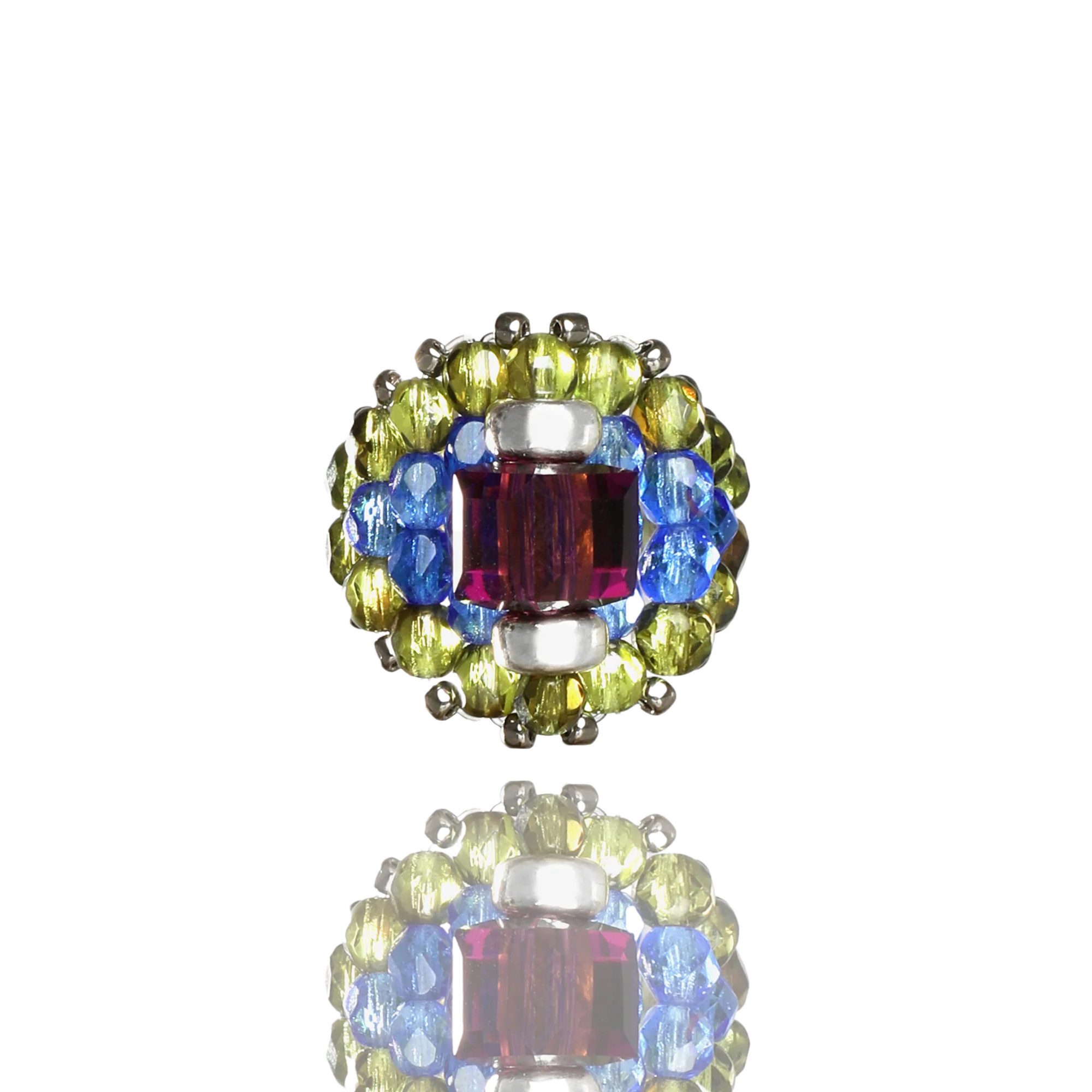 Needles Needles x Tie A Knot Square Crystal Beads Ring Purple/Olive