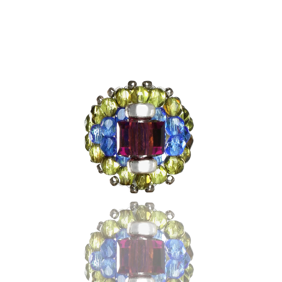 Needles Needles x Tie A Knot Square Crystal Beads Ring Purple/Olive