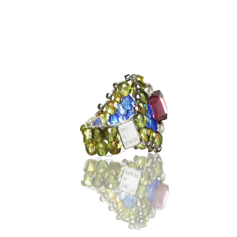 Needles Needles x Tie A Knot Square Crystal Beads Ring Purple/Olive