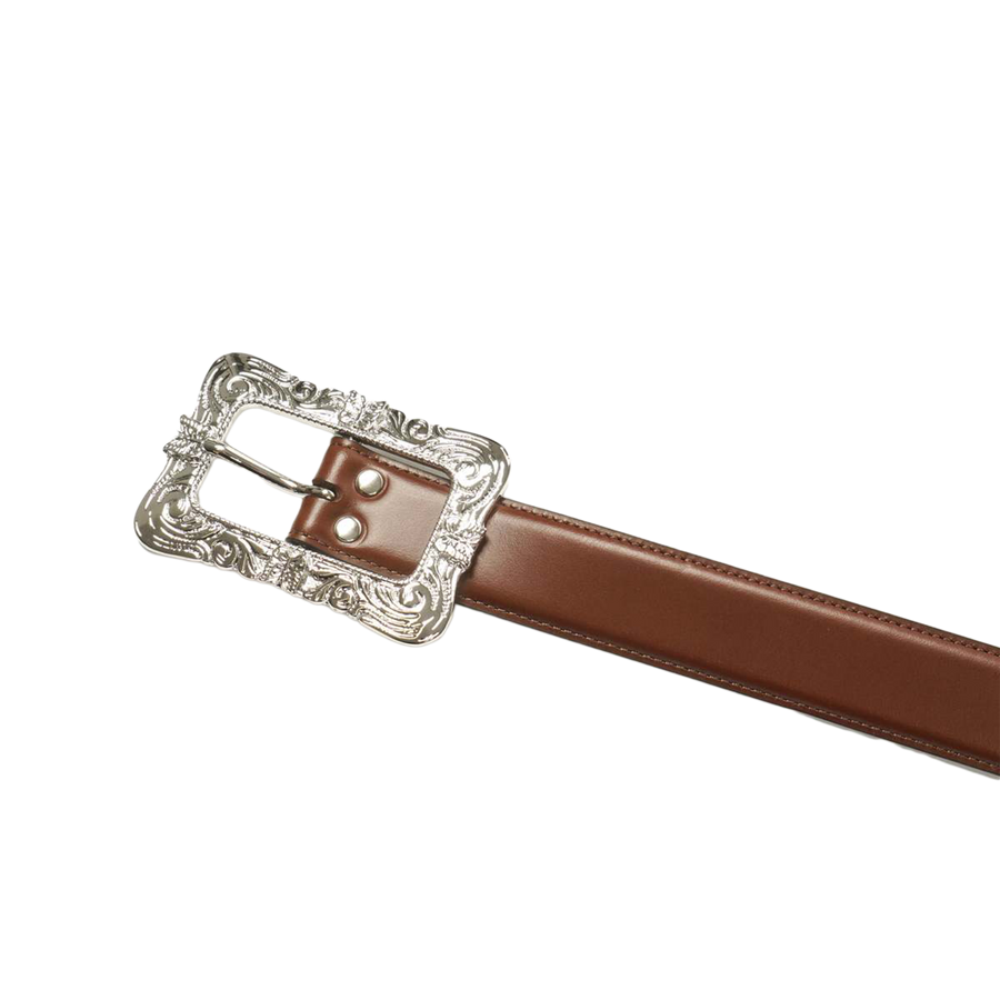 Needles Papillon Square Buckle Belt Steer Leather Brown