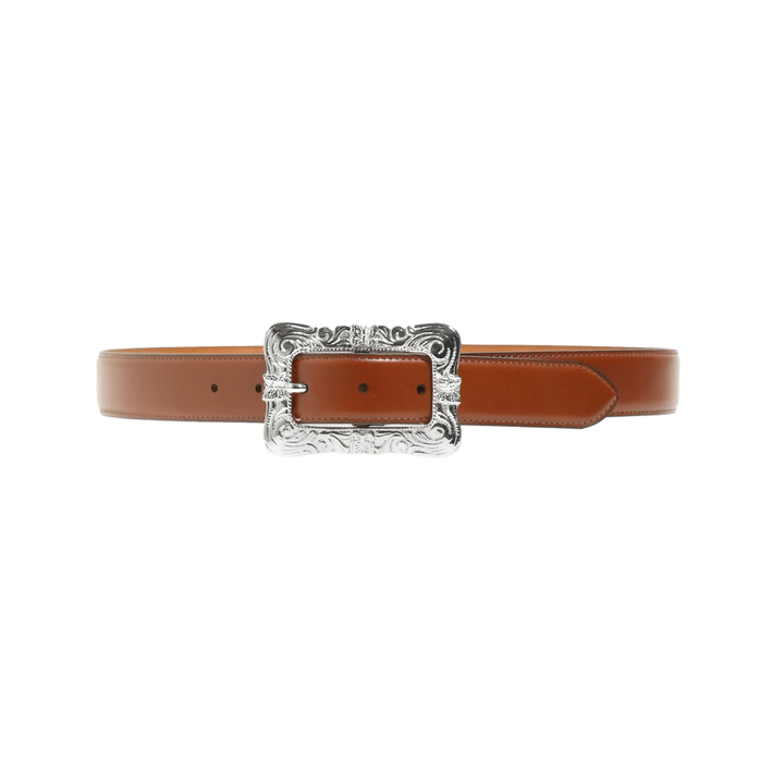 Needles Papillon Square Buckle Belt Steer Leather Brown