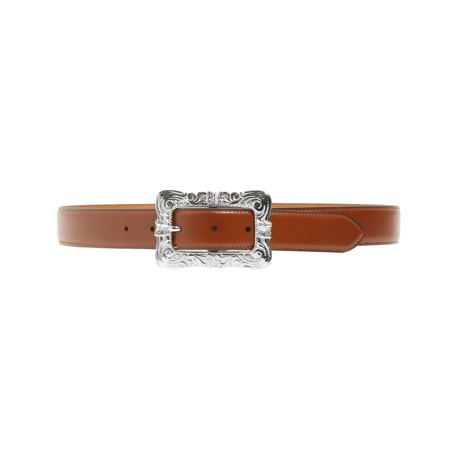 Needles Papillon Square Buckle Belt Steer Leather Brown