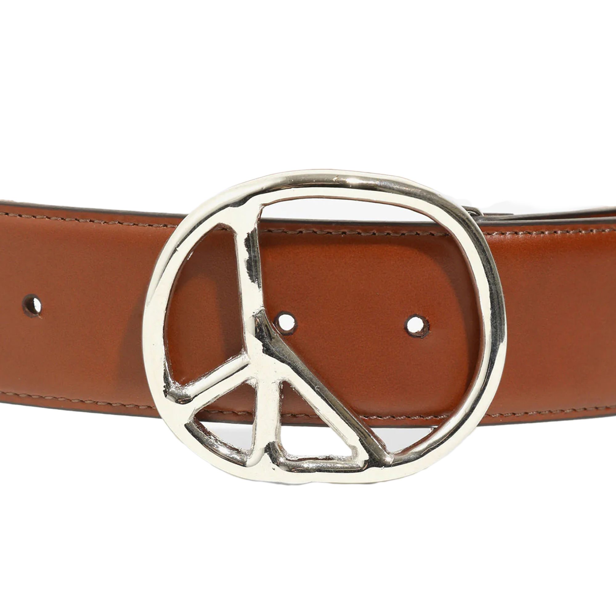 Needles Peace Buckle Belt Steer Leather Brown