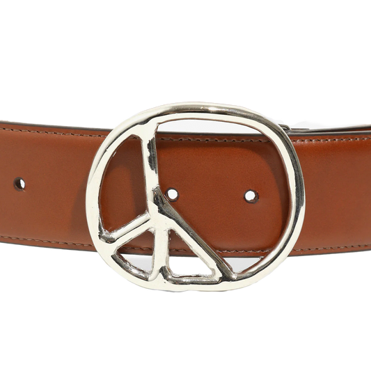 Needles Peace Buckle Belt Steer Leather Brown