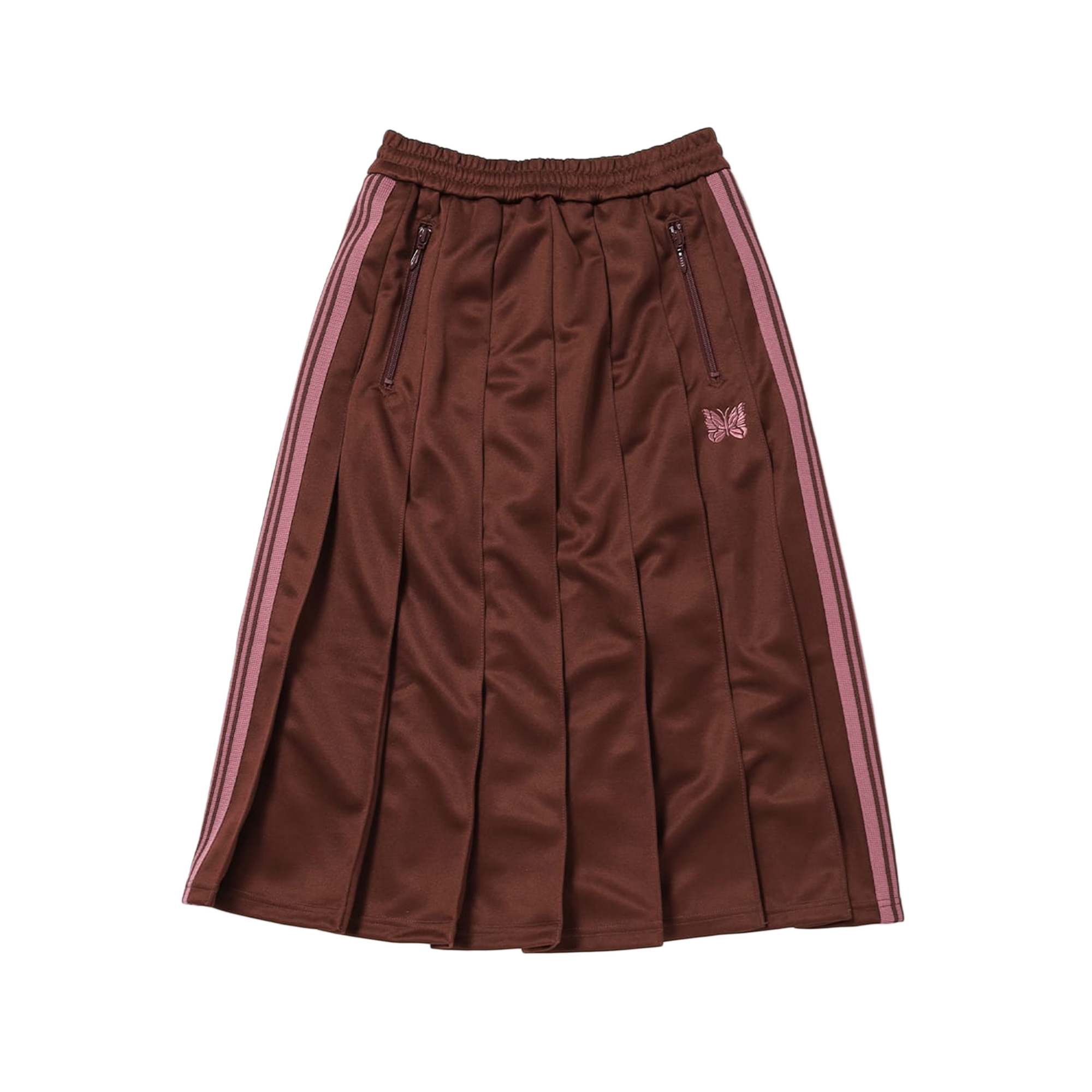 Needles Pleated Track Skirt Poly Smooth Brown