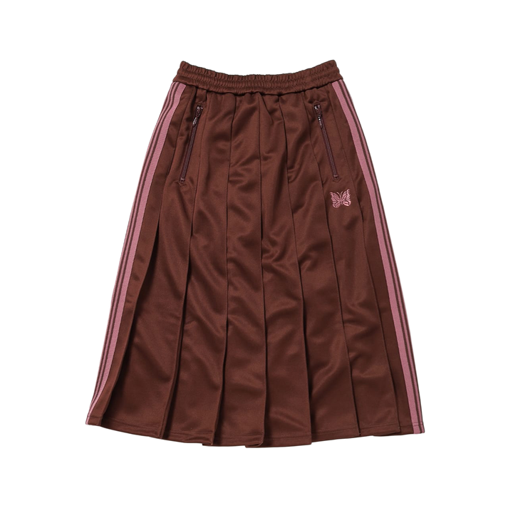 Needles Pleated Track Skirt Poly Smooth Brown