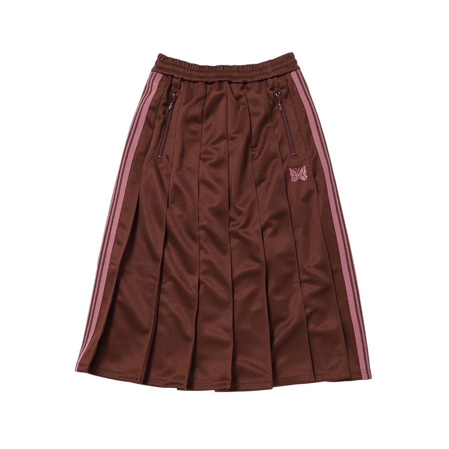Needles Pleated Track Skirt Poly Smooth Brown