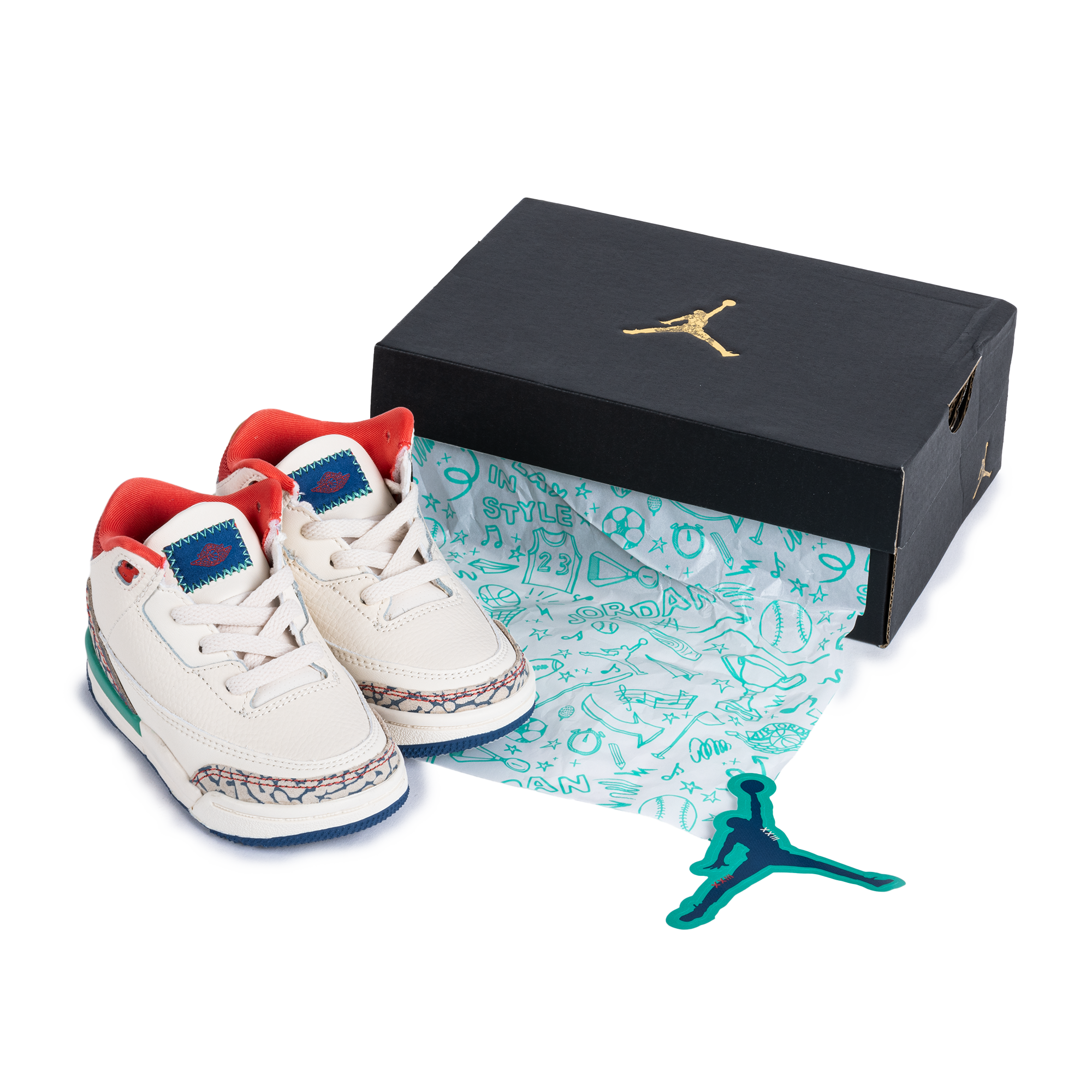 Nike Jordan 3 Retro "Play Your Way" (TD) Chalk/Track Red/T Blue/Kinetic Green IO2075-100