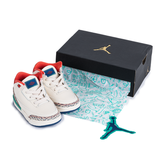 Nike Jordan 3 Retro "Play Your Way" (TD) Chalk/Track Red/T Blue/Kinetic Green IO2075-100