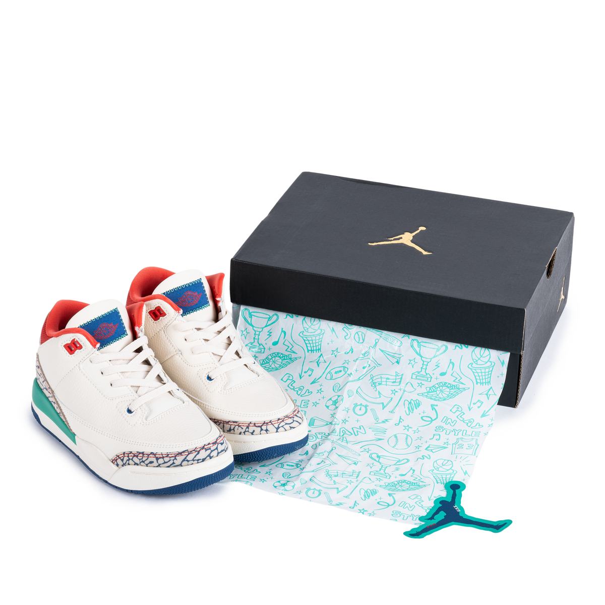 Nike Jordan 3 Retro "Play Your Way" (PS) Chalk/Track Red/T Blue/Kinetic Green IO2074-100