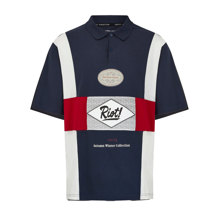 Martine Rose Oversized Panelled Polo Navy Flyer Blue