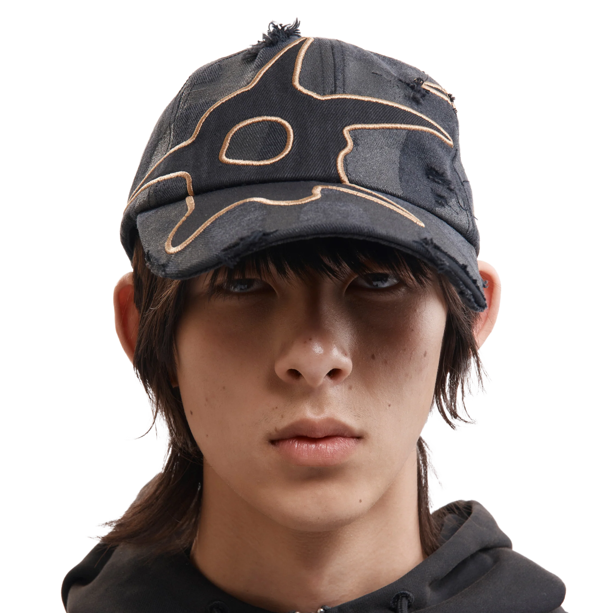 Perks And Mini Distressed Urchin Tag Baseball Cap Black Wash
