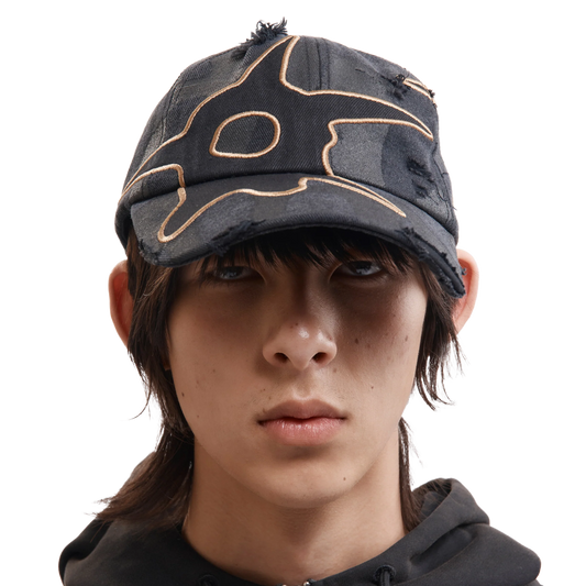 Perks And Mini Distressed Urchin Tag Baseball Cap Black Wash
