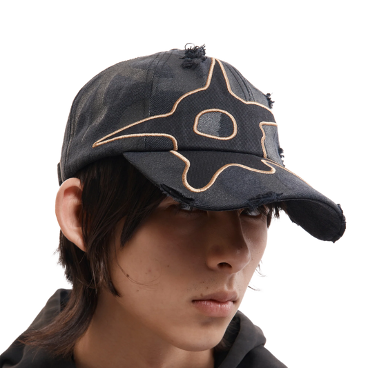 Perks And Mini Distressed Urchin Tag Baseball Cap Black Wash