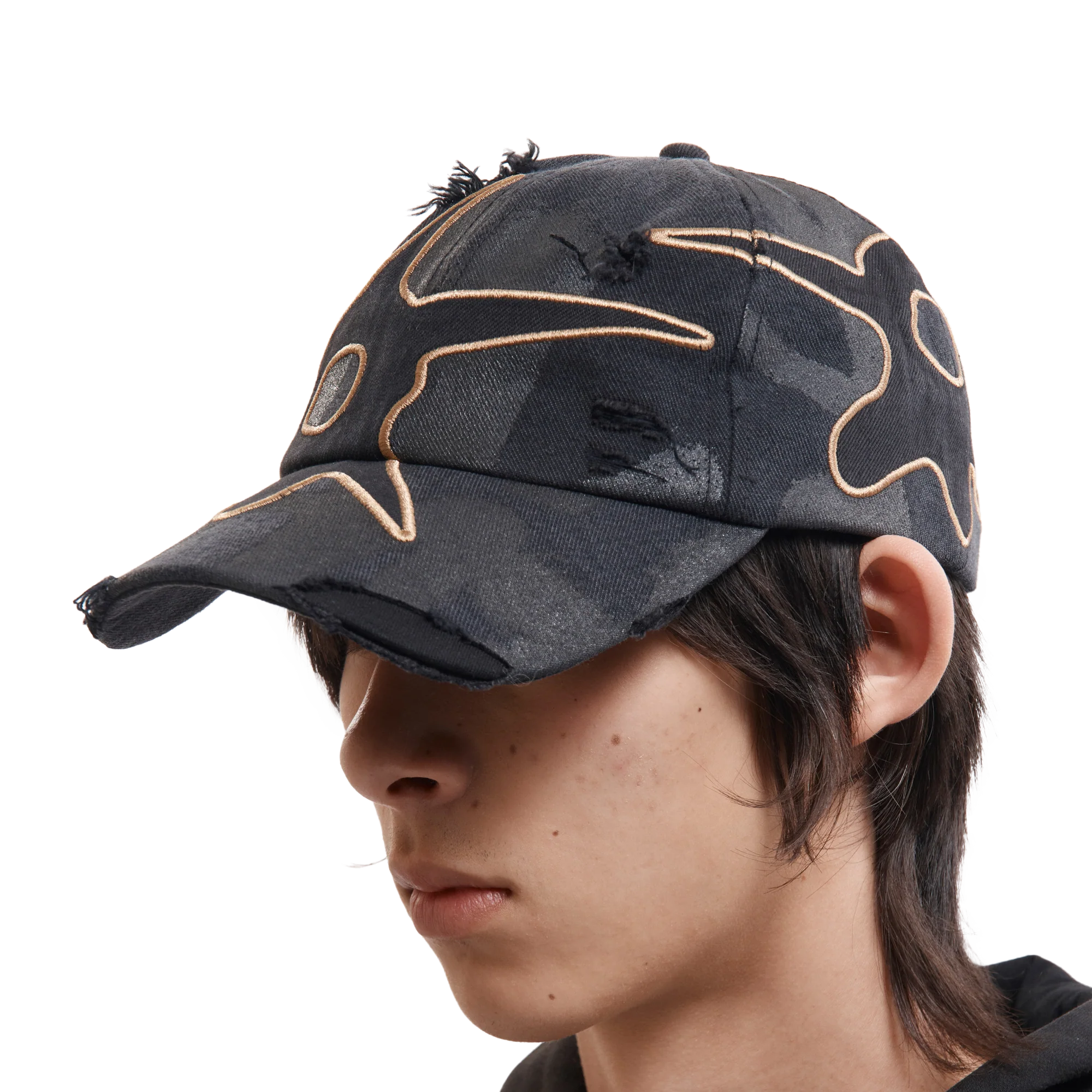 Perks And Mini Distressed Urchin Tag Baseball Cap Black Wash