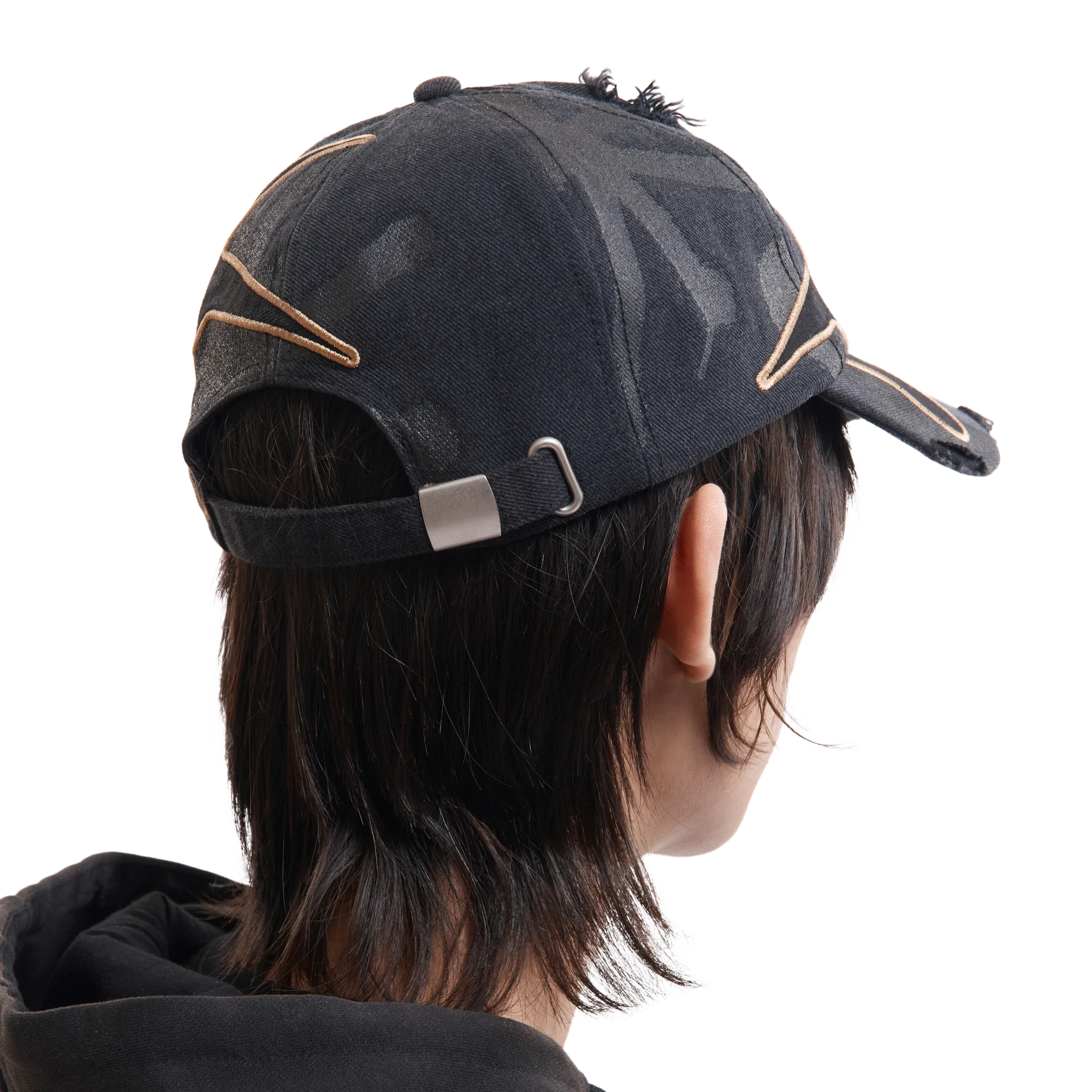 Perks And Mini Distressed Urchin Tag Baseball Cap Black Wash