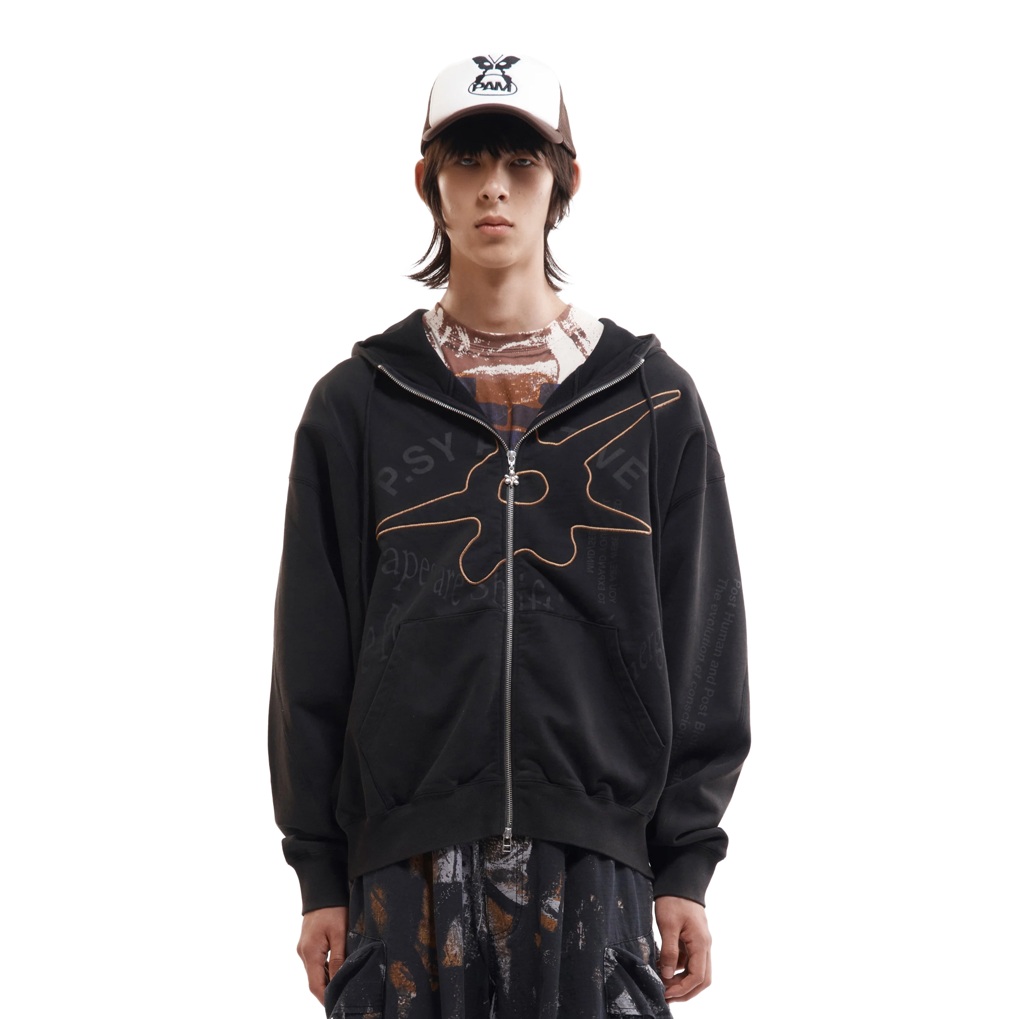Perks And Mini Shape Shift Hooded Zip Thru Sweat Black Wash