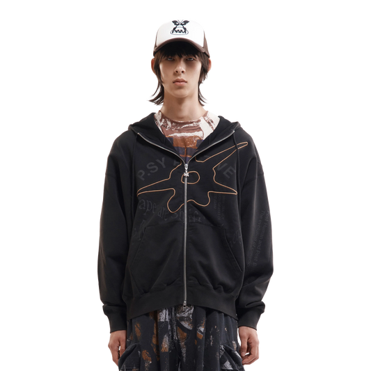 Perks And Mini Shape Shift Hooded Zip Thru Sweat Black Wash