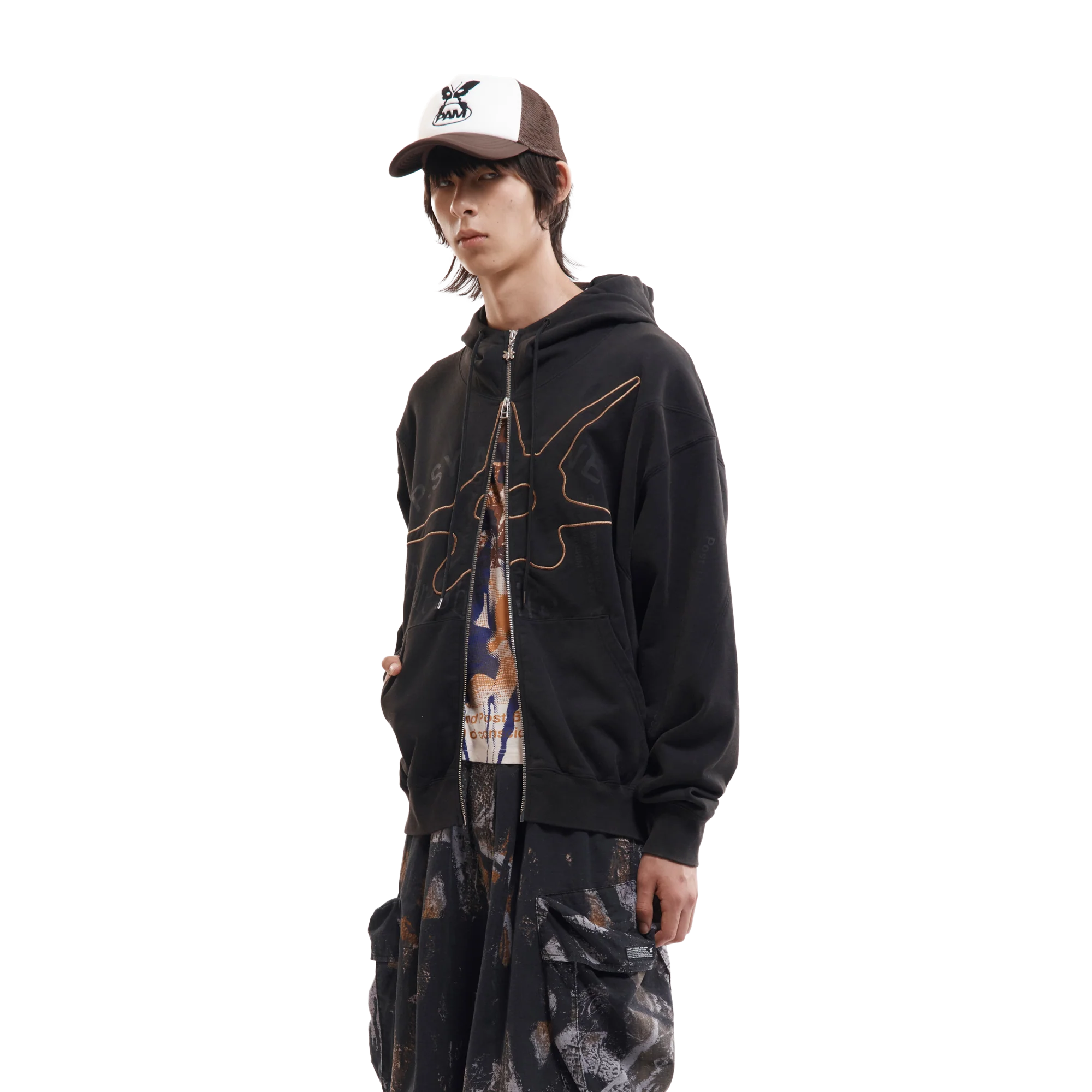 Perks And Mini Shape Shift Hooded Zip Thru Sweat Black Wash