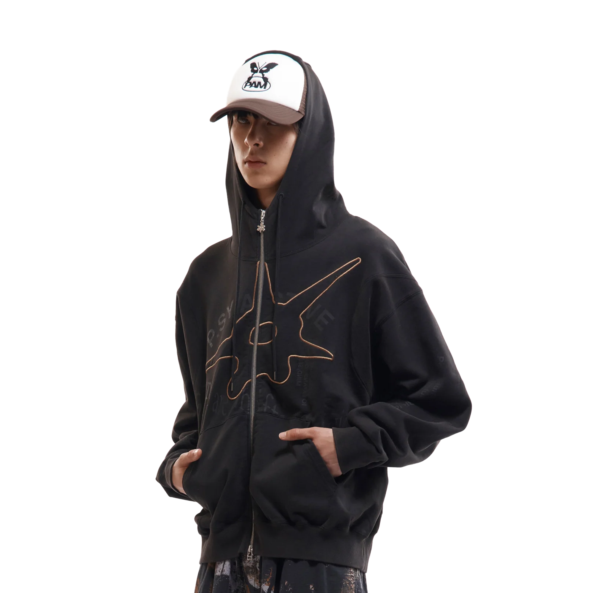 Perks And Mini Shape Shift Hooded Zip Thru Sweat Black Wash
