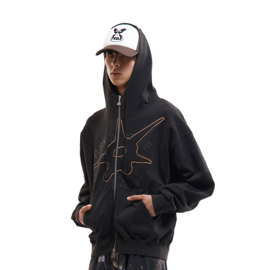 Perks And Mini Shape Shift Hooded Zip Thru Sweat Black Wash