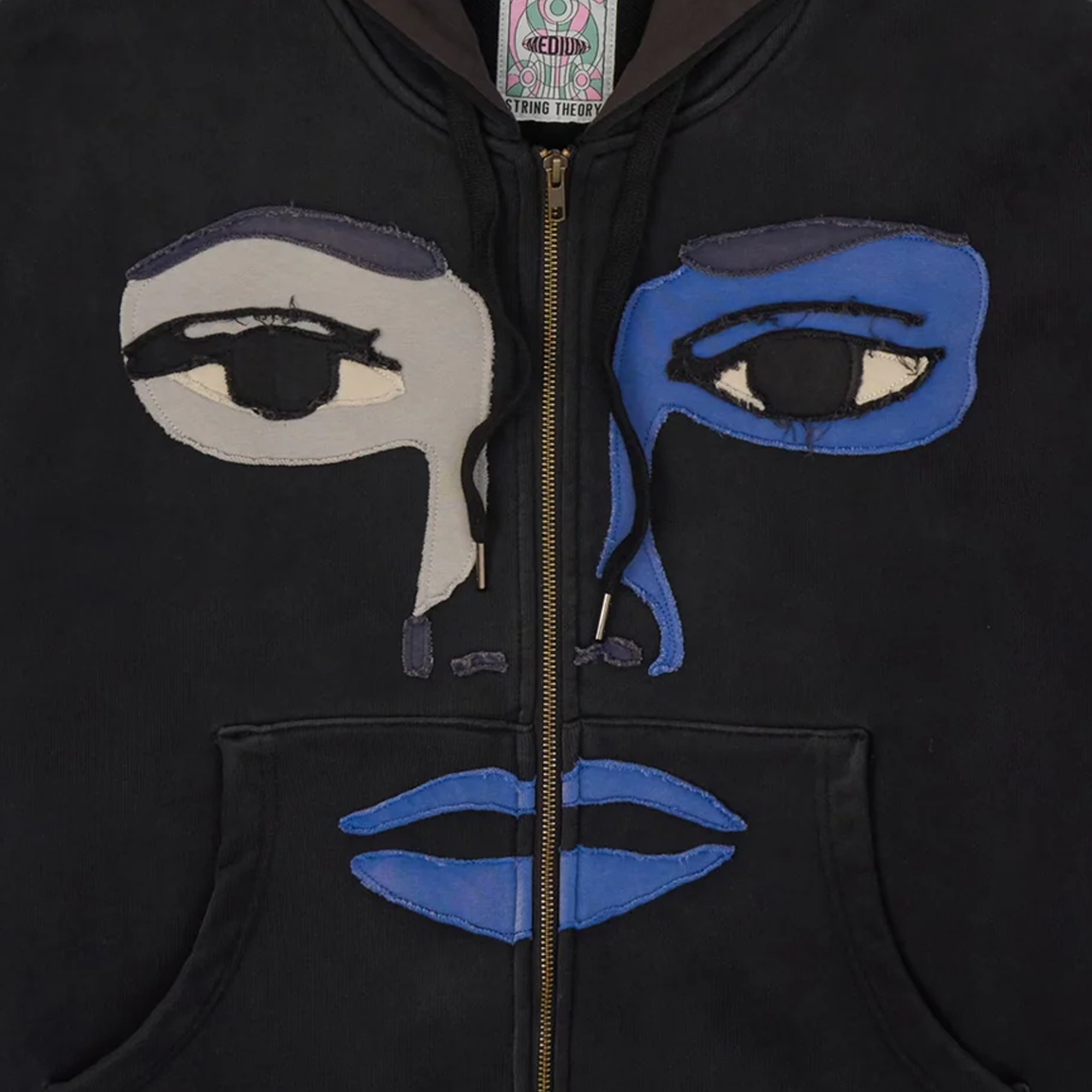 Kidsuper Patchwork Face Heavyweight Zip Up Hoodie Black