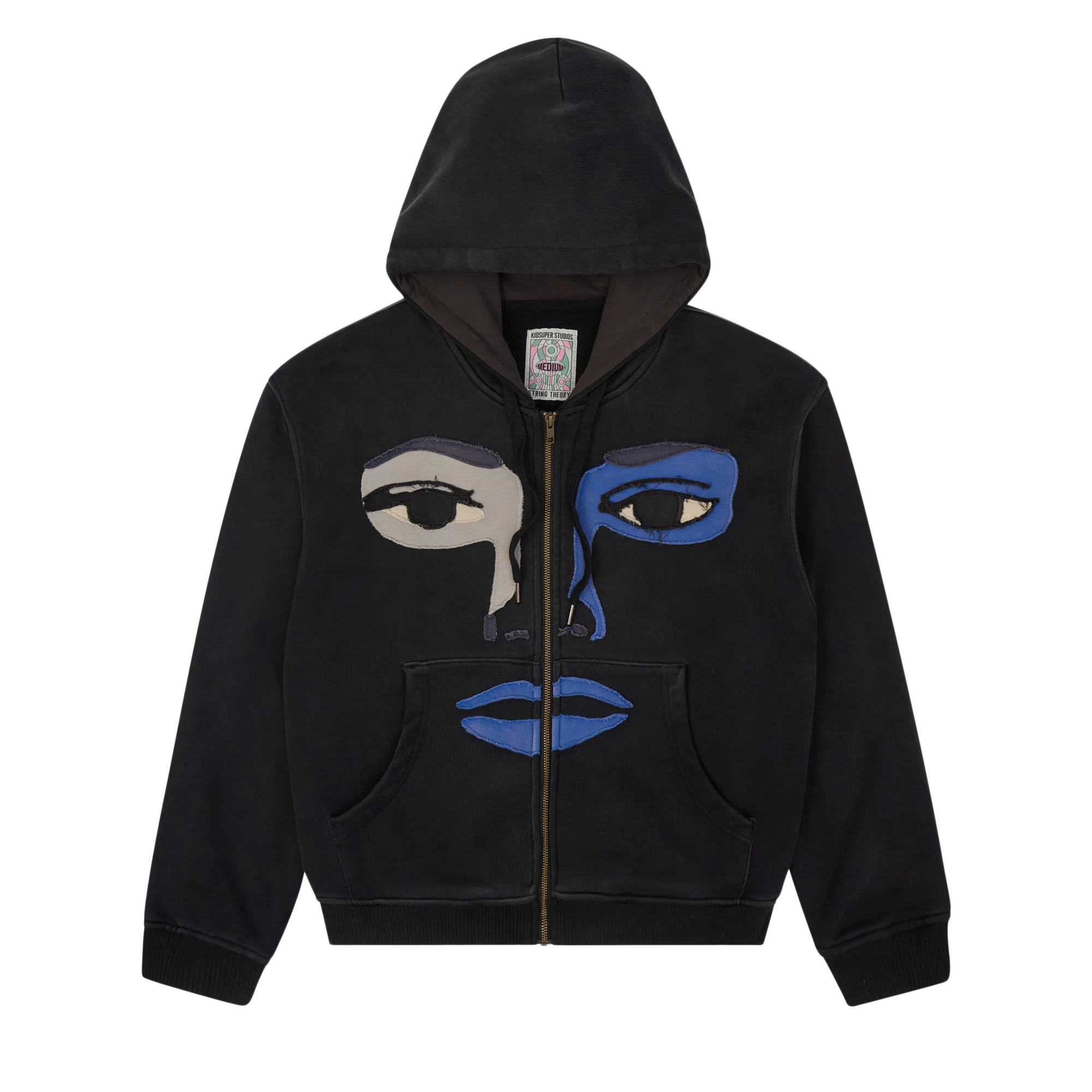 Kidsuper Patchwork Face Heavyweight Zip Up Hoodie Black